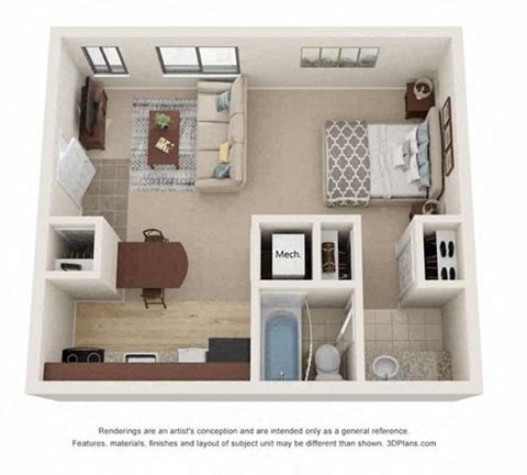 Floor plan for studio, 1 bath, 575 sqft